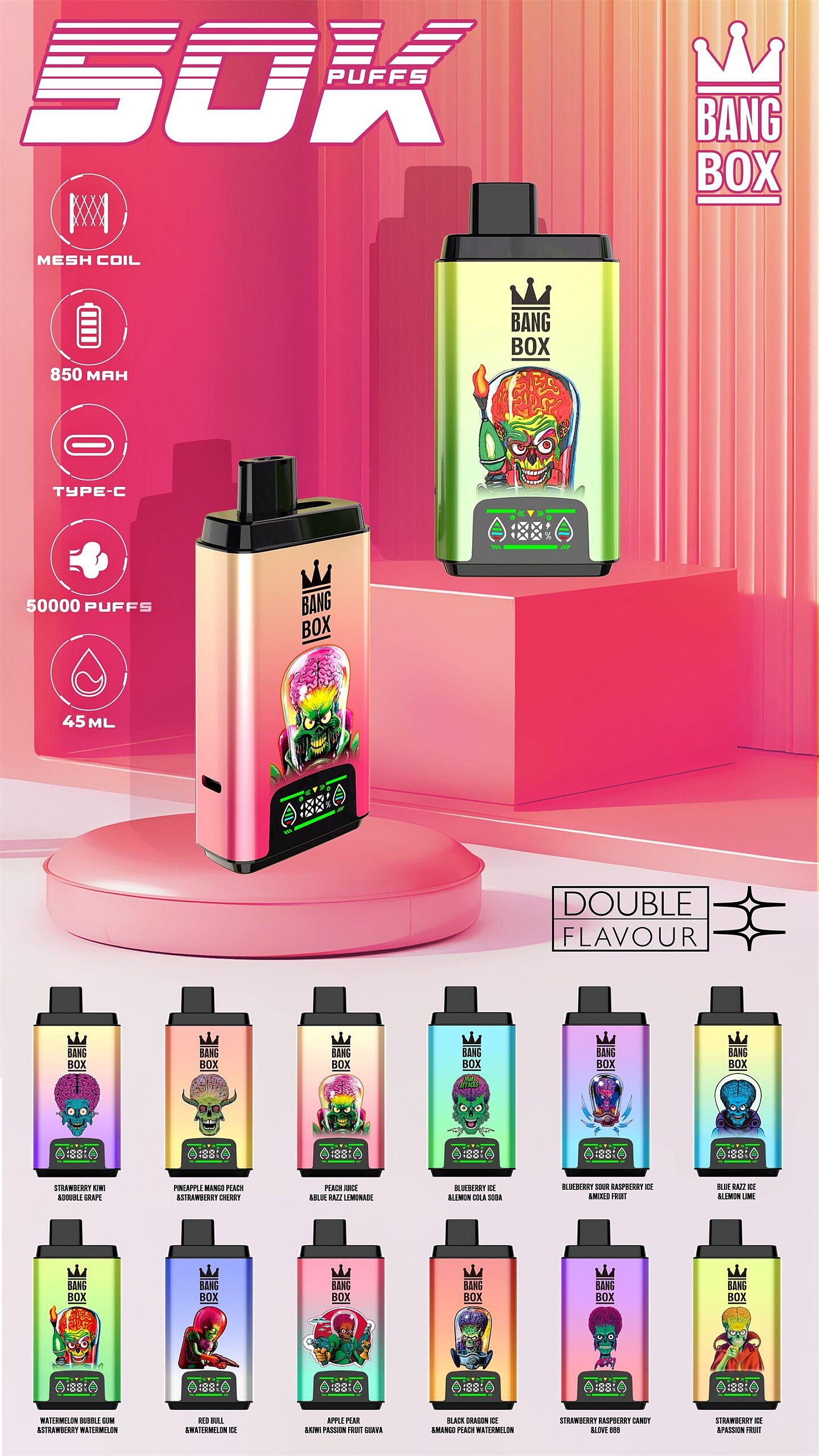 bang box 50000 puffs original bang box 2in1 50k vape led display type c port disposable e cigarettes customizable fast shipping