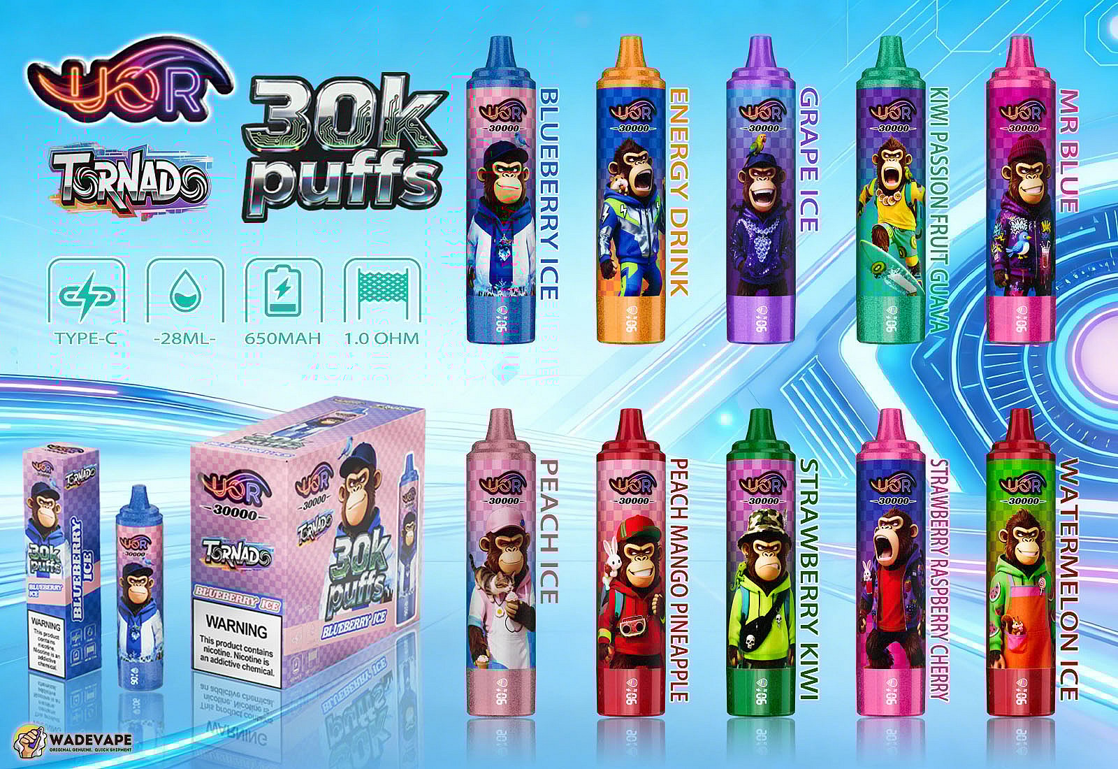 uor 30000 パフ オリジナル uor tornado 30k vape LED ディスプレイ画面タイプ c ポート使い捨て電子タバコカスタマイズ可能。速い船積み