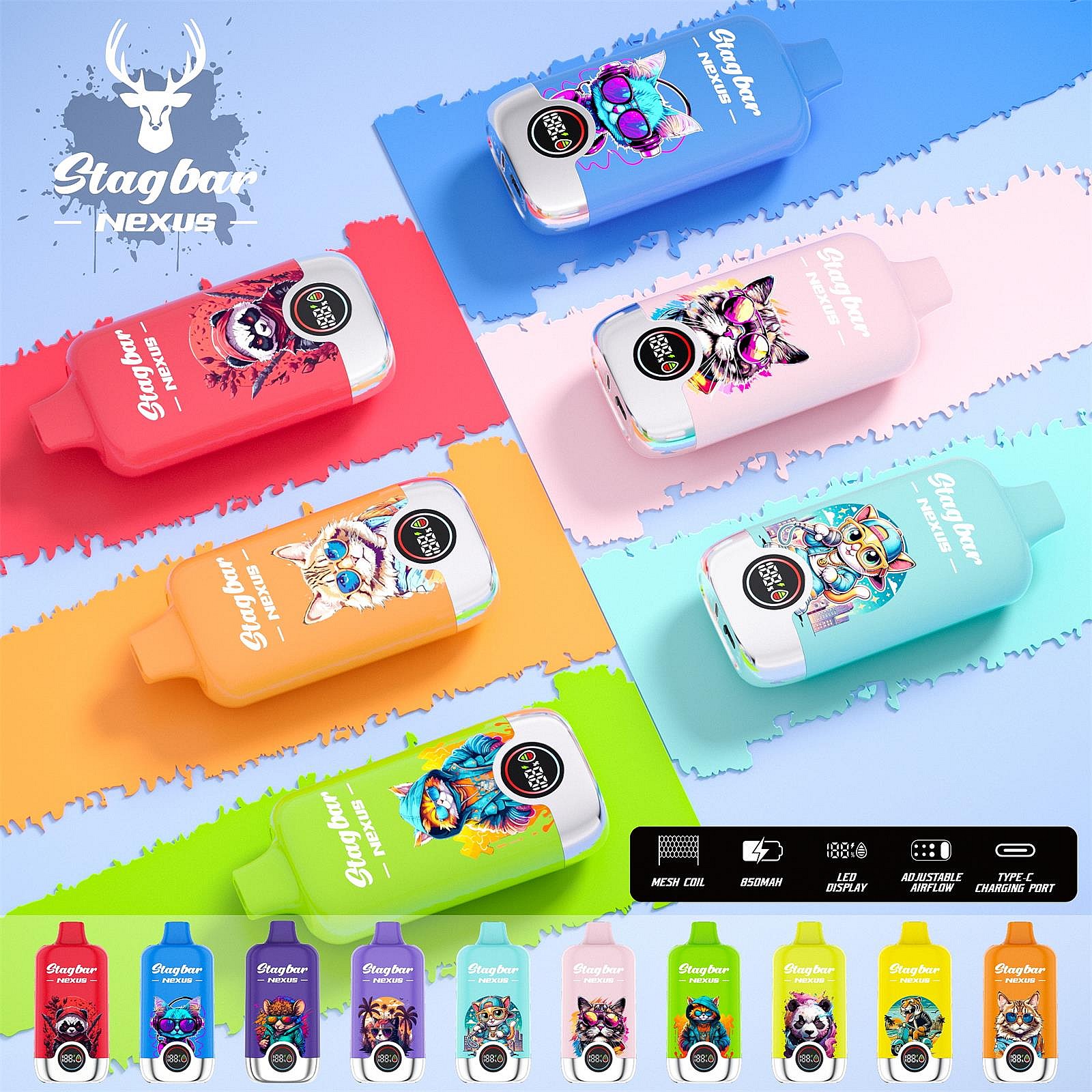 スタッグバー 60000 パフ オリジナルスタッグバー ネクサス 60k ベイプ LED ディスプレイ画面タイプ c ポート使い捨て電子タバコ eu 倉庫 3 5 日配達
