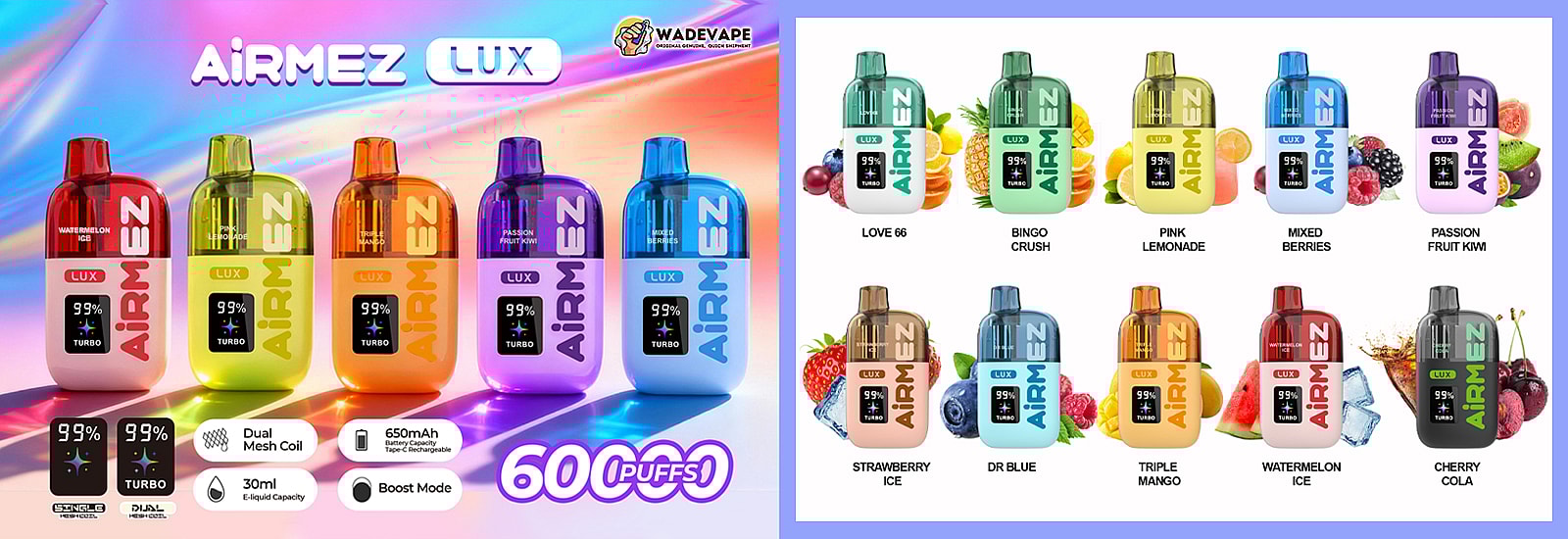 airmez lux 60000 puffs original airmez lux 60k transparent oil tank vape led display type c port disposable e cigarettes customizable. fast shipping