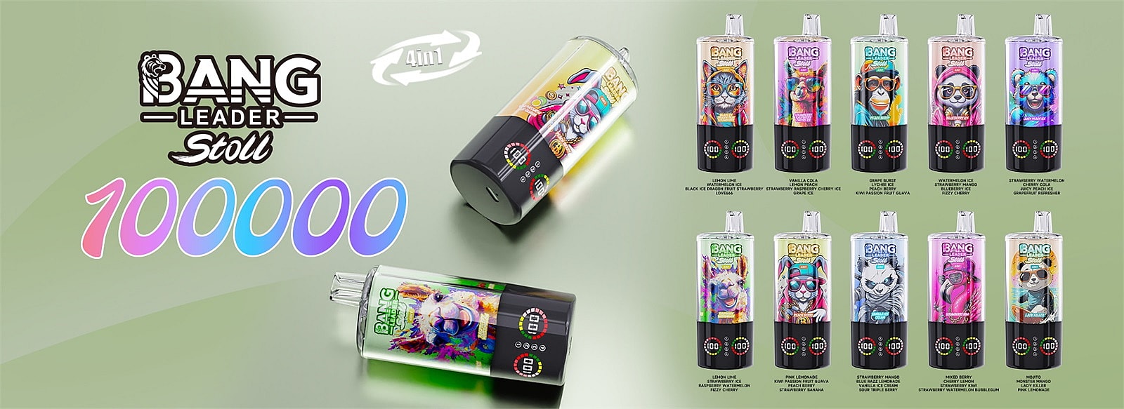 bang leader 100000 puffs original bang leader 100k 4 flavors in 1 vape led display type c port disposable e cigarettes customizable. fast shipping