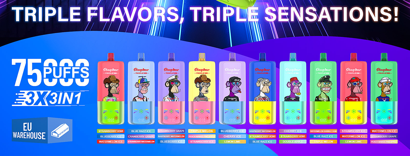 スタッグバー 75000 パフ オリジナルスタッグバー トリプルプロ 75k ベイプ LED ディスプレイ画面タイプ c ポート使い捨て電子タバコ eu 倉庫 3 5 日配達