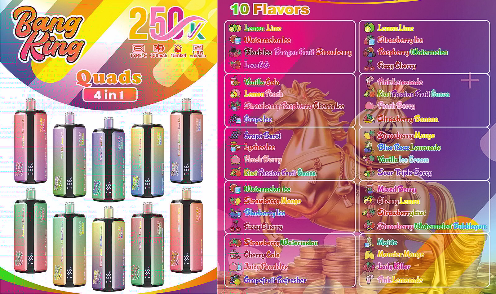 bang king 250000 puffs original bang king 4in1 250k vape led display type c port disposable e cigarettes customizable fast shipping