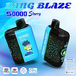 50k puffs,Dual Mesh,Recharge,Smart screen display,bang starry 50000,bang 50000 puffs,bang blaze 50000