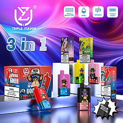 uzy 3in1 60000 puffs double three flavors switch original genuine 60k type c charging port led display customizable. fast shipping