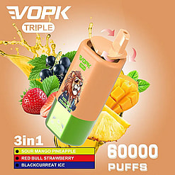 vopk tripe 60000 puffs three flavors switch original genuine 3in1 60k type c charging port led display customizable. fast shipping