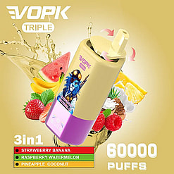vopk tripe 60000 puffs three flavors switch original genuine 3in1 60k type c charging port led display customizable. fast shipping