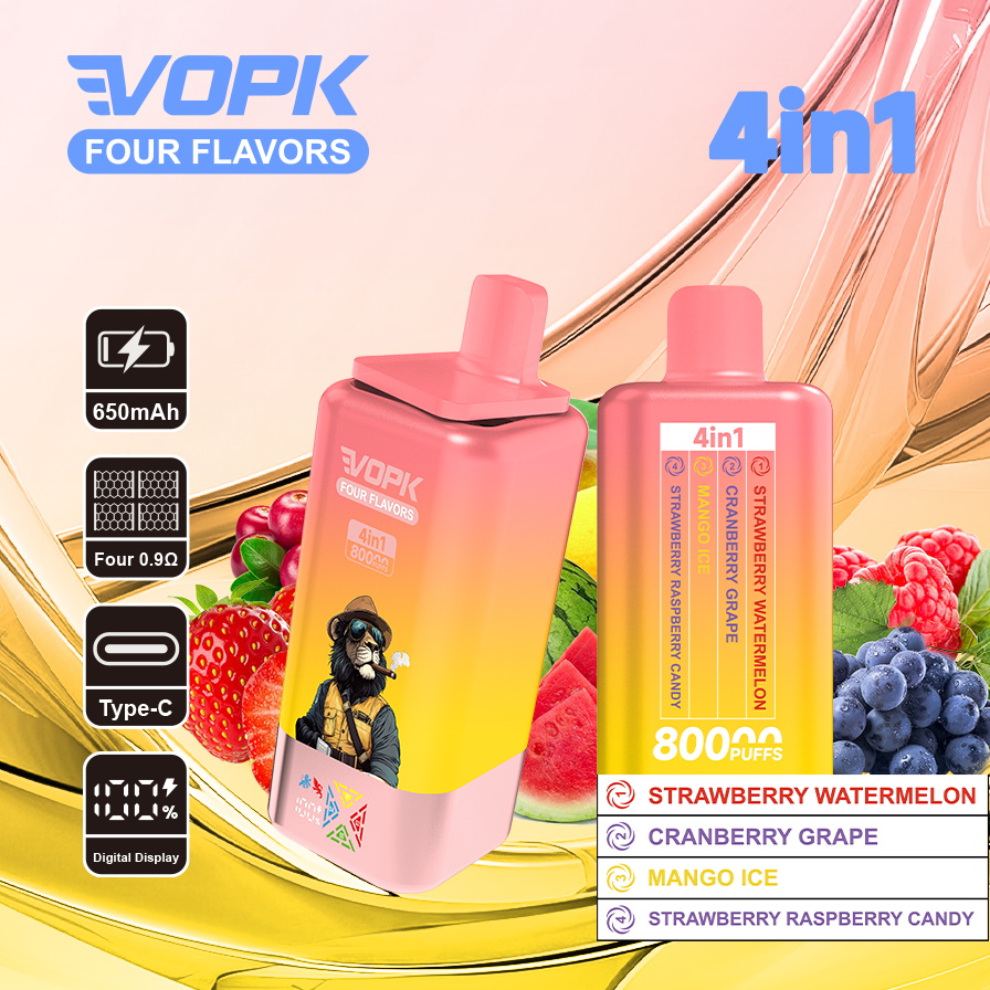 vopk 80000 puffs four flavors switch original genuine 4in1 80k type c charging port led display customizable. fast shipping