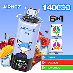 airmez 140000 puffs original airmez 6in1 140k 6 flavors in 1 vape led display type c port disposable e cigarettes customizable. fast shipping