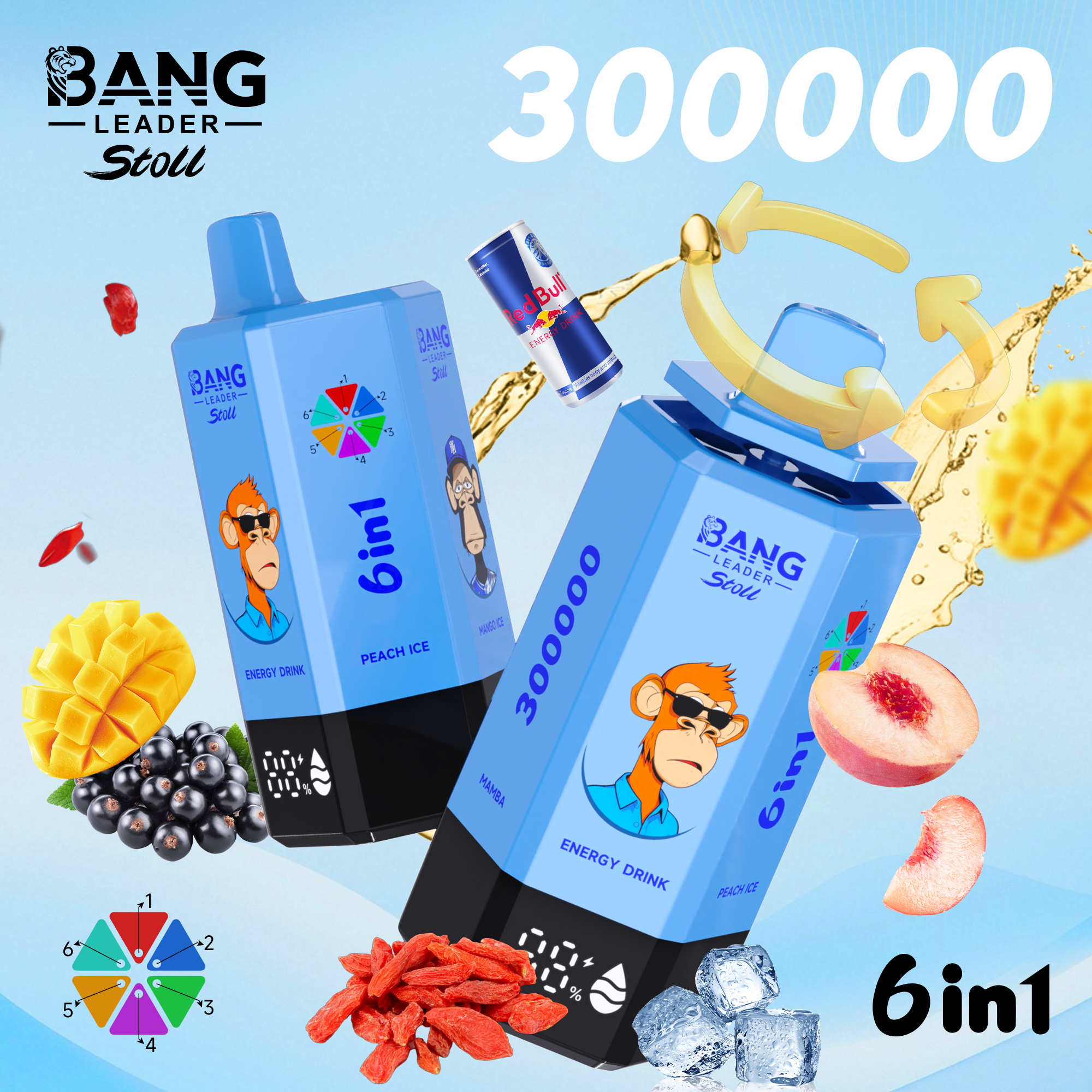 bang leader 300000 puffs original bang leader stoll 300k 6 flavors in 1 vape led display type c port disposable e cigarettes customizable fast shipping