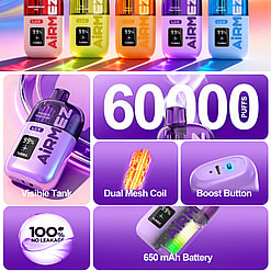 airmez lux 60000 puffs original airmez lux 60k transparent oil tank vape led display type c port disposable e cigarettes customizable. fast shipping