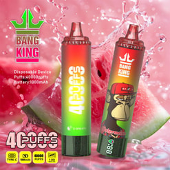 Two red-to-green Bang King disposable vape devices—one labelled