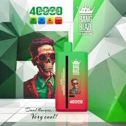 A green-to-red gradient rectangular vape device branded