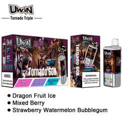 uwin tornado triple 60000 puffs three flavors switching 3in1 original genuine 60k type c charging port led display customizable. fast shipping