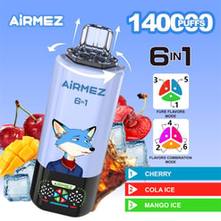 airmez 140000 trekjes origineel airmez 6in1 140k 6 smaken in 1 vape led-display type c poort wegwerpbare e-sigaretten aanpasbaar. snelle verzending