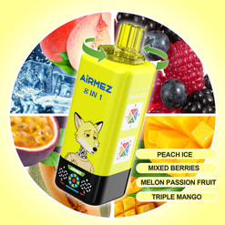 Airmez 8 en 1 160000 bouffées de vape jetable _ XX742 _ bobine de maille rechargeable vape multi-saveur _ XX742 _ type c charge rapide