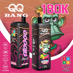 Qq bang 180000 bouffées de vape jetable | 4 en 1 saveurs rechargeable double maille vape | écran lcd charge de type c