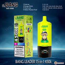 Bang Leader Jednorazowy waporyzator 15 w 1 450 tys. | inteligentny wyświetlacz typu c port | regulowany 4-stopniowy waporyzator lodowy | podwójny tryb waporyzator z zasysaniem ust/płuc