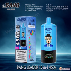 Bang Leader Jednorazowy waporyzator 15 w 1 450 tys. | inteligentny wyświetlacz typu c port | regulowany 4-stopniowy waporyzator lodowy | podwójny tryb waporyzator z zasysaniem ust/płuc