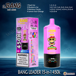 Bang Leader Jednorazowy waporyzator 15 w 1 450 tys. | inteligentny wyświetlacz typu c port | regulowany 4-stopniowy waporyzator lodowy | podwójny tryb waporyzator z zasysaniem ust/płuc