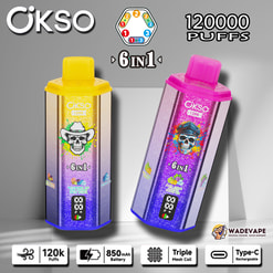 okso 6 w 1 120 000 zaciągnięć jednorazowy waporyzator | potrójna cewka z siatką 6 przełącznik smaku | inteligentny wyświetlacz 850 mah bateria typu c ochrona