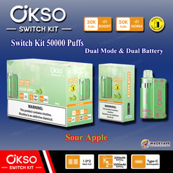 okso switch kit 50000 trekjes wegwerp vape | dual mode dubbele batterij vape | magnetisch snap vervangbaar pod-systeem type c poort