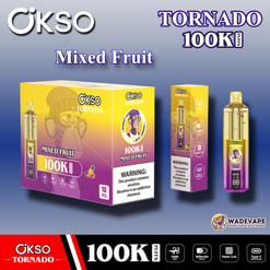 okso tornado 100.000 trekjes wegwerpvape | transparant olietank slim led-display | gaasspoel type c prot