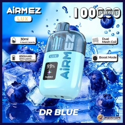 airmez lux 100000 puffs disposable vape | transparent tank dual mesh coil boost mode | 30ml 650mah smart display