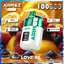 airmez lux 100000 puffs disposable vape | transparent tank dual mesh coil boost mode | 30ml 650mah smart display