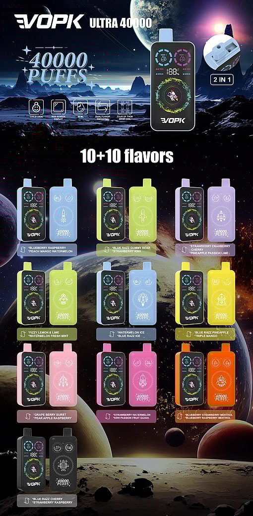 vopk ultra 40000 puffs double flavor switching original genuine 40k type c charging port led display customizable. fast shipping