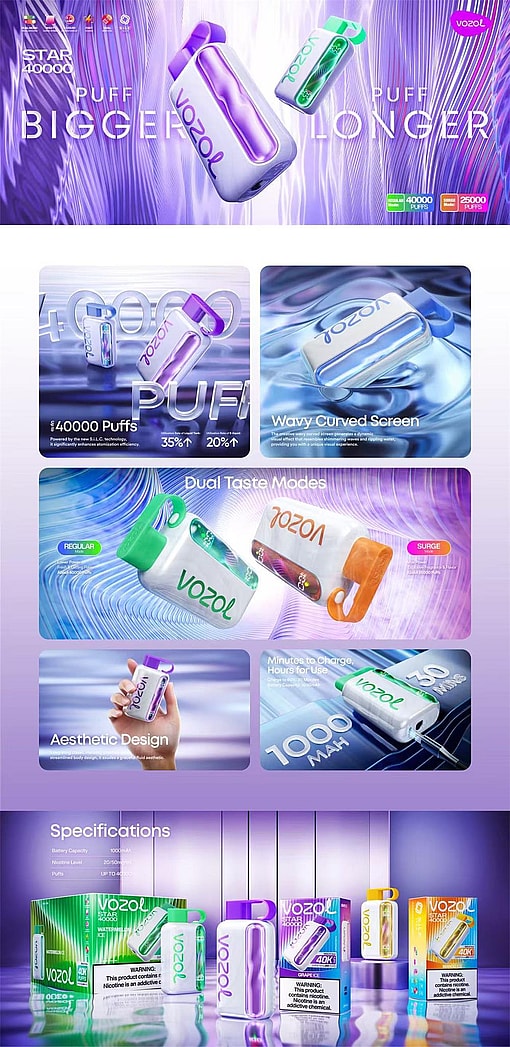 vozol star 40000 puffs original vozol 40k lcd water ripple screen disposable electronic cigarettes eu warehouse 3 5 days delivery