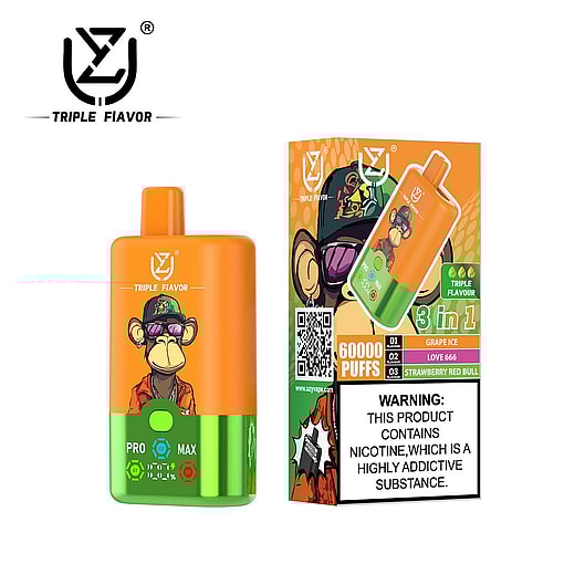 uzy 3in1 60000 puffs double three flavors switch original genuine 60k type c charging port led display customizable. fast shipping
