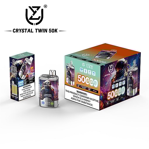 uzy crystal twin 50000 puffs double flavor switching original genuine 50k type c charging port led display customizable. fast shipping