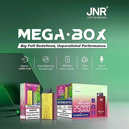 jnr mega box 25000 puffs original genuine disposable vape type c charging port crystal 25k customizable. fast shipping