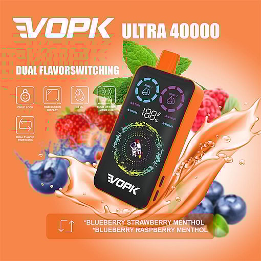vopk ultra 40000 puffs double flavor switching original genuine 40k type c charging port led display customizable. fast shipping