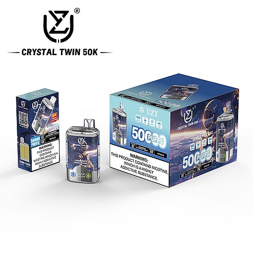 uzy crystal twin 50000 puffs double flavor switching original genuine 50k type c charging port led display customizable. fast shipping