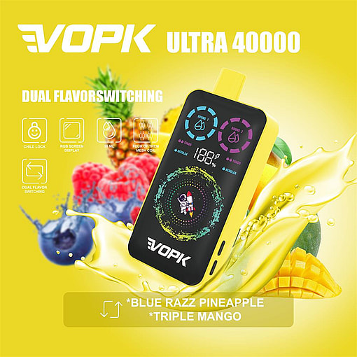vopk ultra 40000 puffs double flavor switching original genuine 40k type c charging port led display customizable. fast shipping