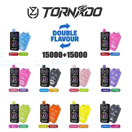 uzy tornado 30000 puffs double flavor switching original genuine 20k type c charging port led display customizable. fast shipping