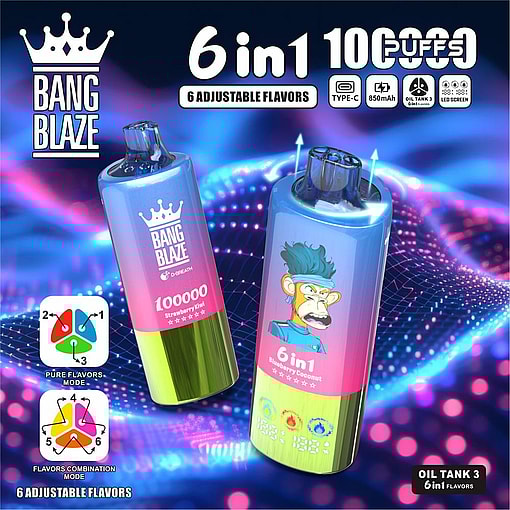 Bang Blaze 6in1 100000 puffs 6 Flavor Switching Original Genuine Intake Port 100K Customizable. Fast shipping - Imagen 9