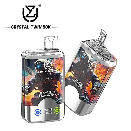 uzy crystal twin 50000 puffs double flavor switching original genuine 50k type c charging port led display customizable. fast shipping