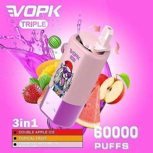 vopk tripe 60000 puffs three flavors switch original genuine 3in1 60k type c charging port led display customizable. fast shipping