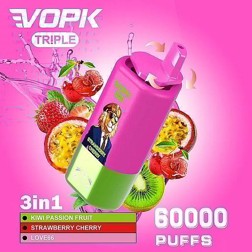 vopk tripe 60000 puffs three flavors switch original genuine 3in1 60k type c charging port led display customizable. fast shipping