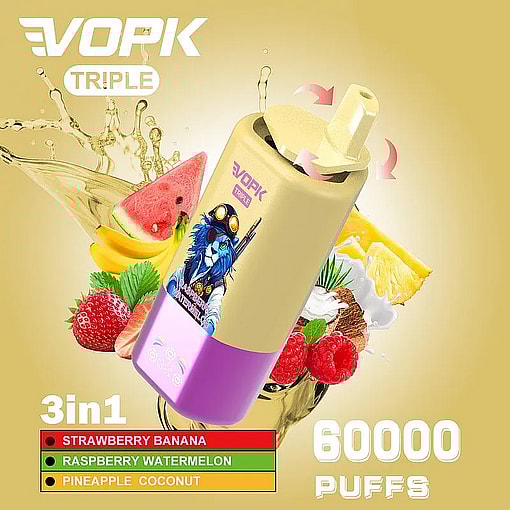 vopk tripe 60000 puffs three flavors switch original genuine 3in1 60k type c charging port led display customizable. fast shipping