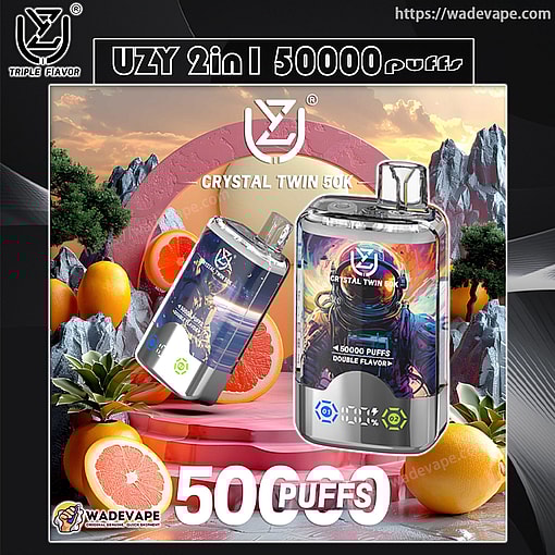 uzy crystal twin 50000 puffs double flavor switching original genuine 50k type c charging port led display customizable. fast shipping