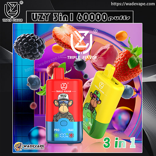 uzy 3in1 60000 puffs double three flavors switch original genuine 60k type c charging port led display customizable. fast shipping