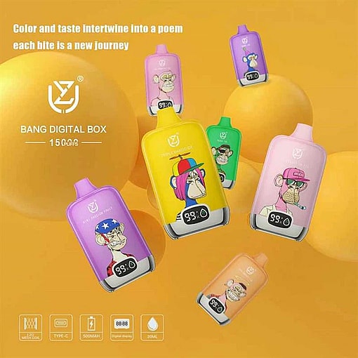 uzy bang digital 15000 puffs three flavor switching original genuine 15k type c charging port led display customizable. fast shipping