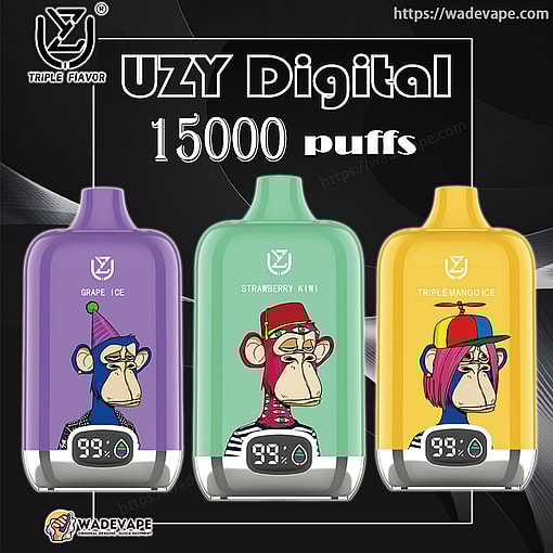 uzy bang digital 15000 puffs three flavor switching original genuine 15k type c charging port led display customizable. fast shipping
