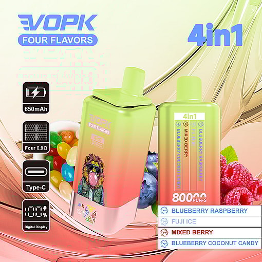 vopk 80000 puffs four flavors switch original genuine 4in1 80k type c charging port led display customizable. fast shipping