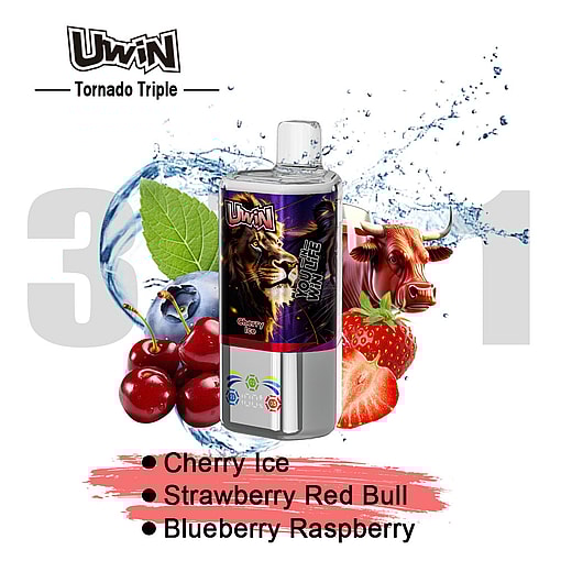 uwin tornado triple 60000 puffs three flavors switching 3in1 original genuine 60k type c charging port led display customizable. fast shipping
