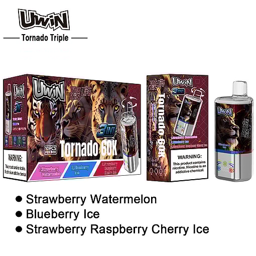 uwin tornado triple 60000 puffs three flavors switching 3in1 original genuine 60k type c charging port led display customizable. fast shipping